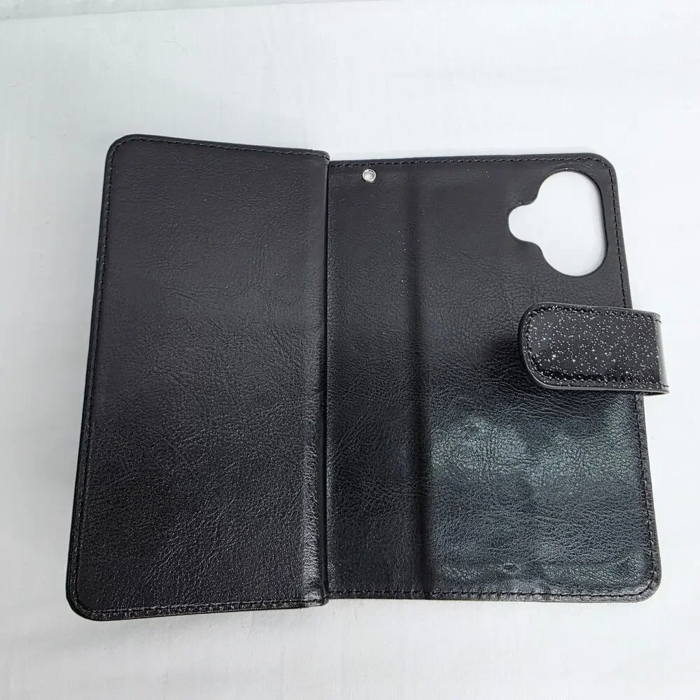iPhone 16 Pro Black Glitter Phone Case With Detachable Wallet with Card Holder